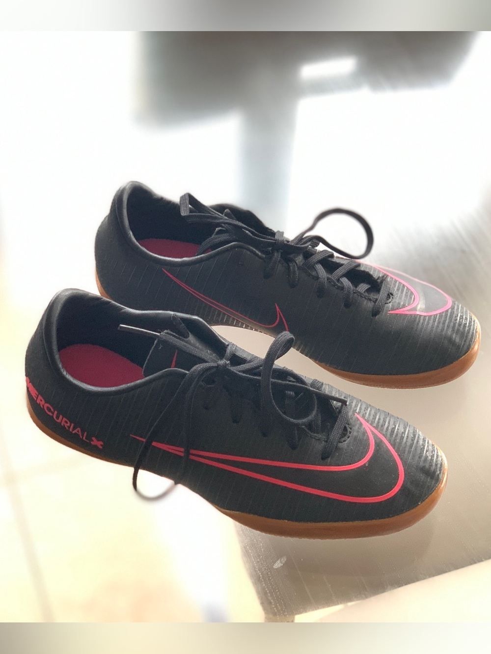 Nike Kids Black and Pink Indoor Soccer Sneakers
